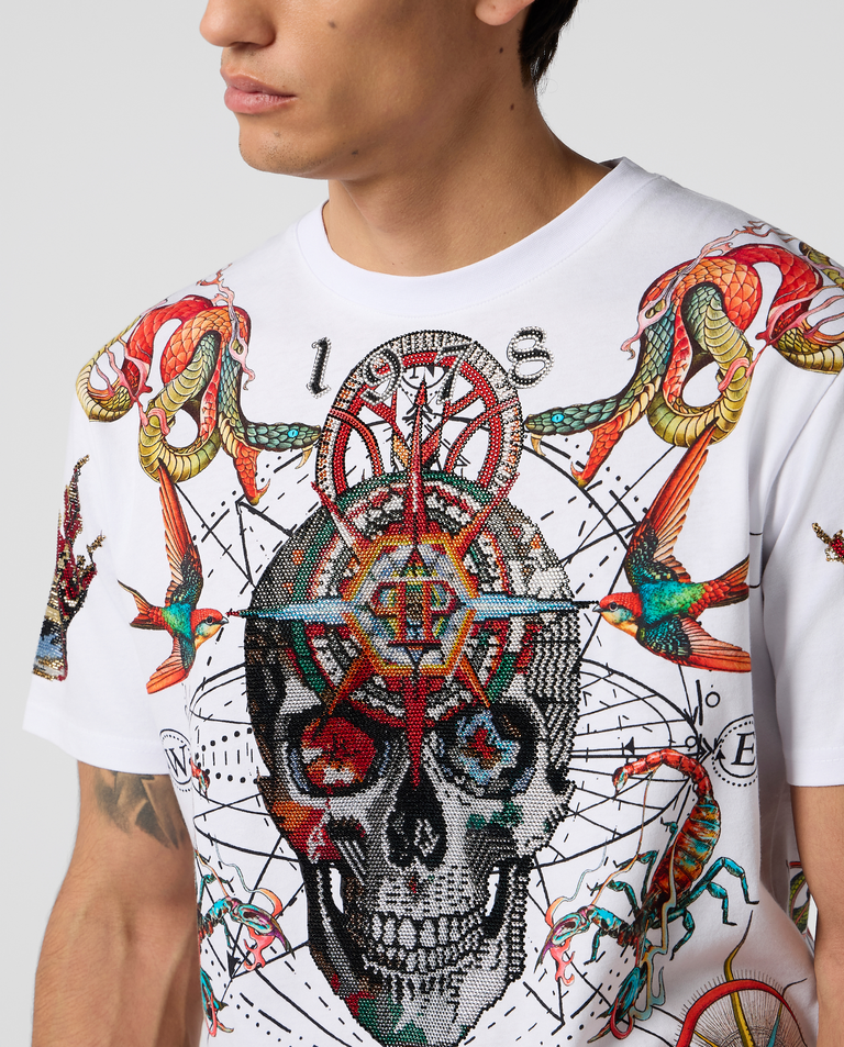 Biały t-shirt zdobiony kryształami - Image #4