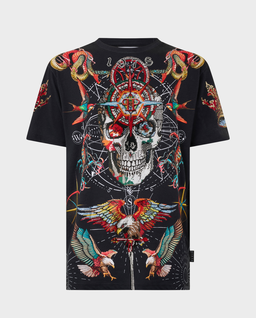 Czarny t-shirt zdobiony kryształami - Image #0