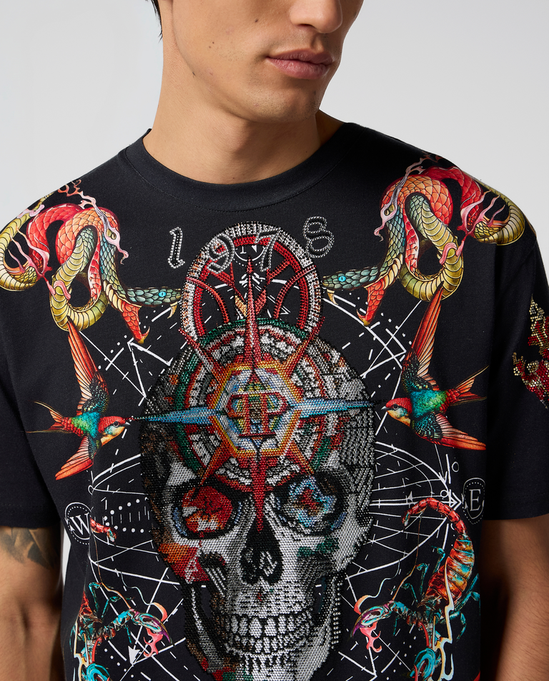 Czarny t-shirt zdobiony kryształami - Image #4