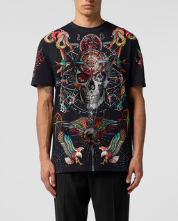 Czarny t-shirt zdobiony kryształami - Image #1