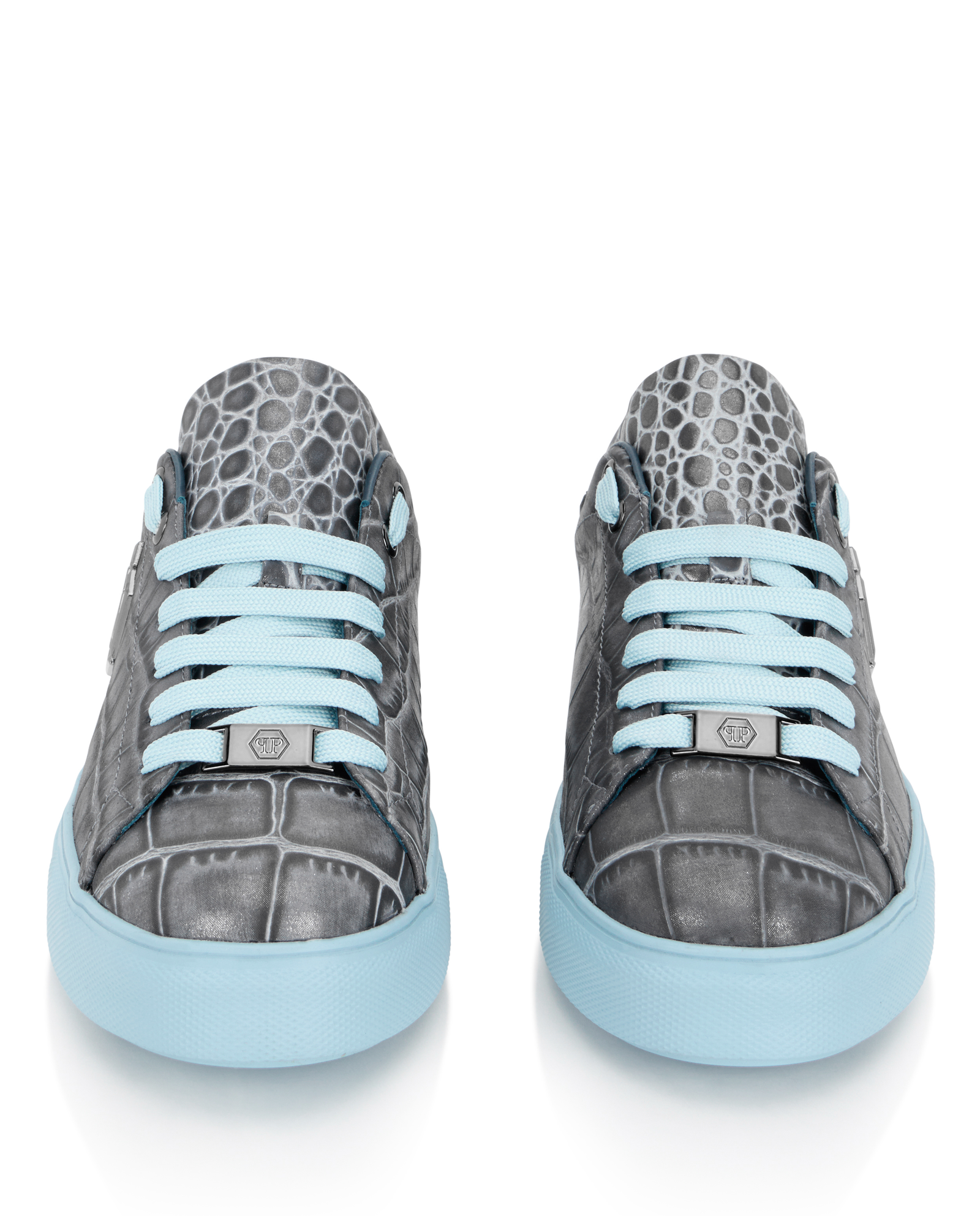 Szare sneakersy z niebieskimi detalami Cocco Hexagon - Image #4