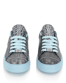 Szare sneakersy z niebieskimi detalami Cocco Hexagon - Image #4