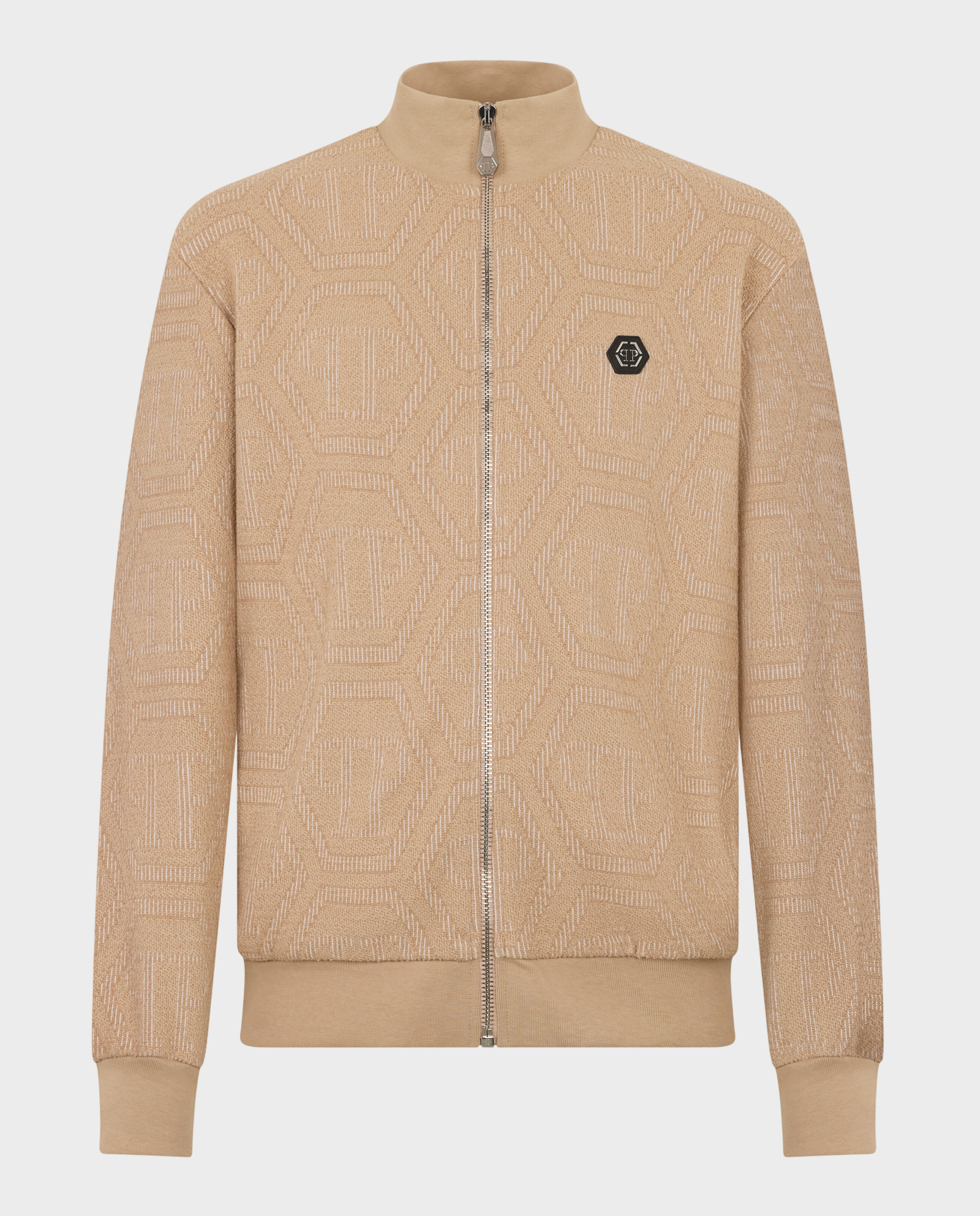 Beżowa żakardowa bluza z monogramem - Image #0