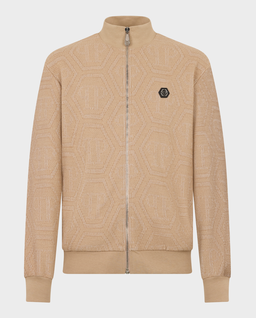 Beżowa żakardowa bluza z monogramem - Image #0