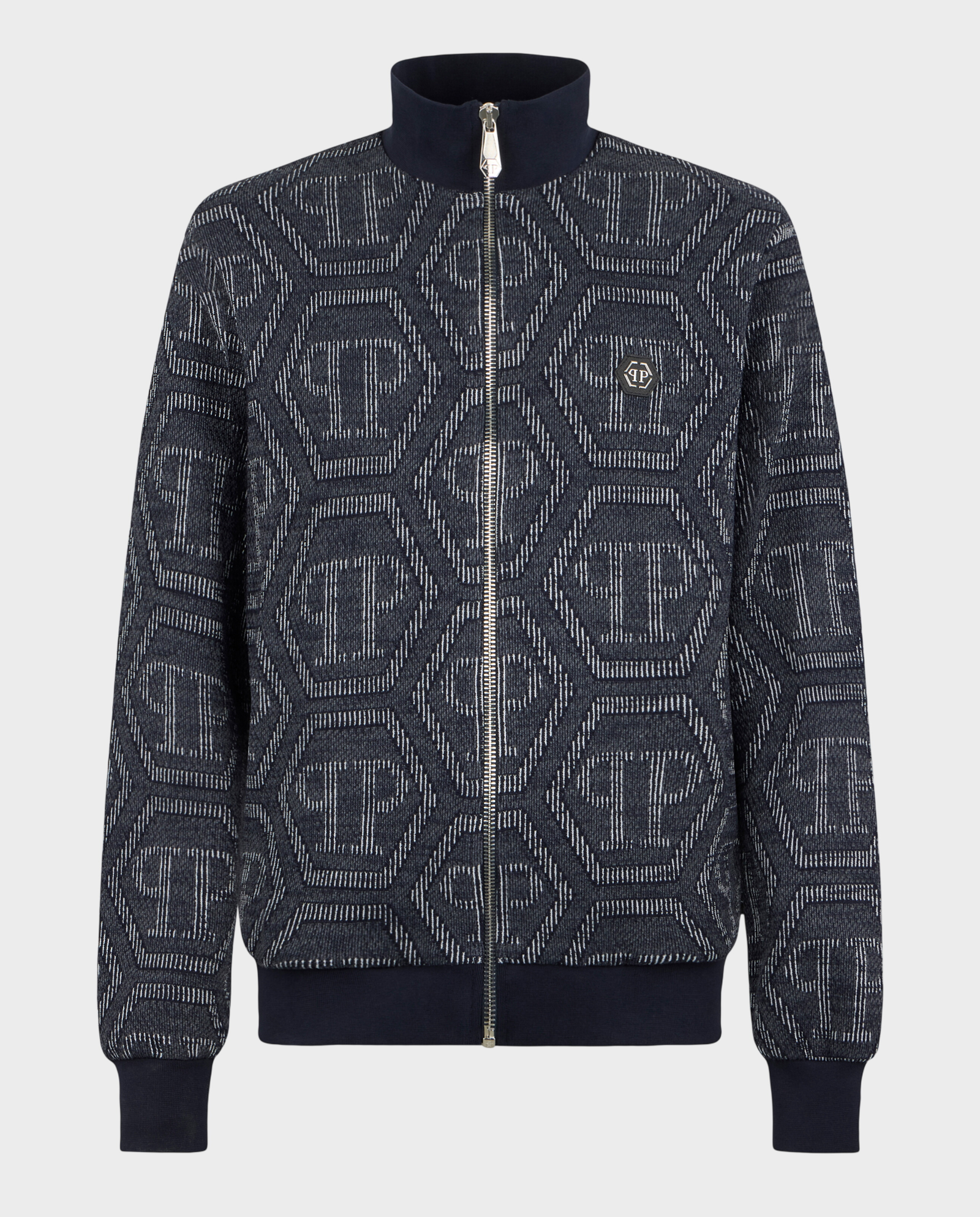 Granatowa żakardowa bluza z monogramem - Image #0