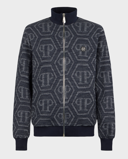 Granatowa żakardowa bluza z monogramem - Image #0
