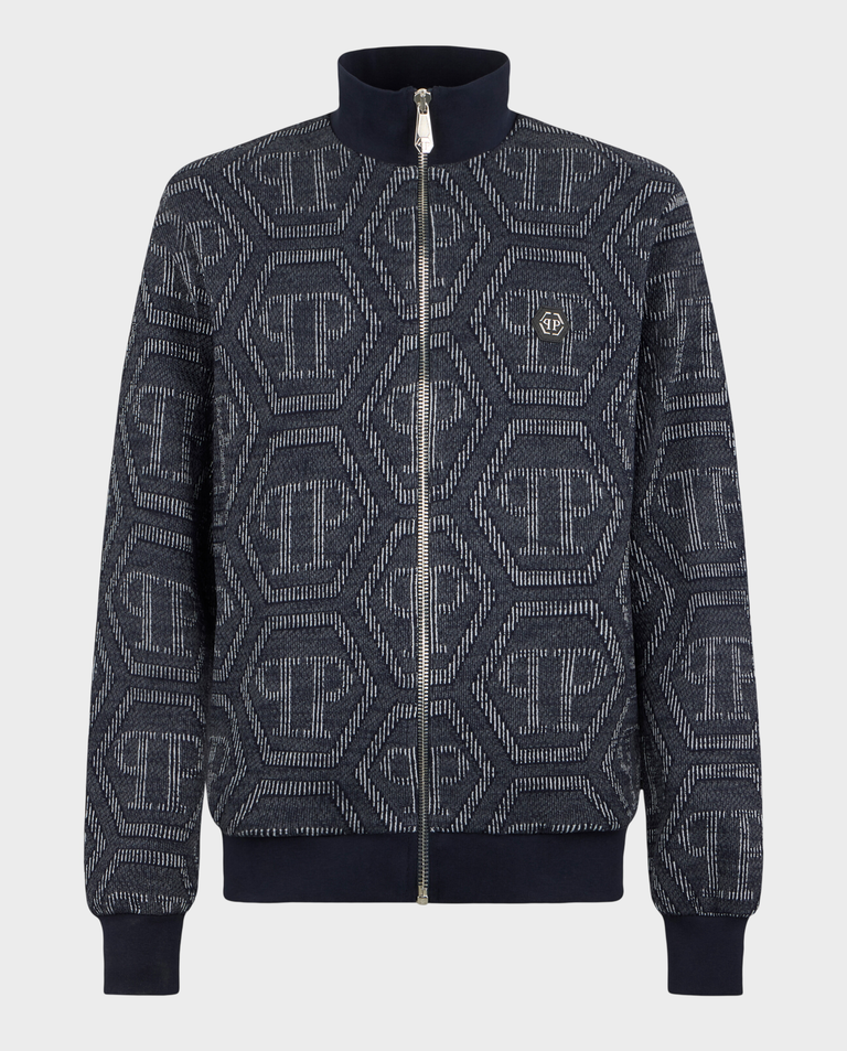Granatowa żakardowa bluza z monogramem