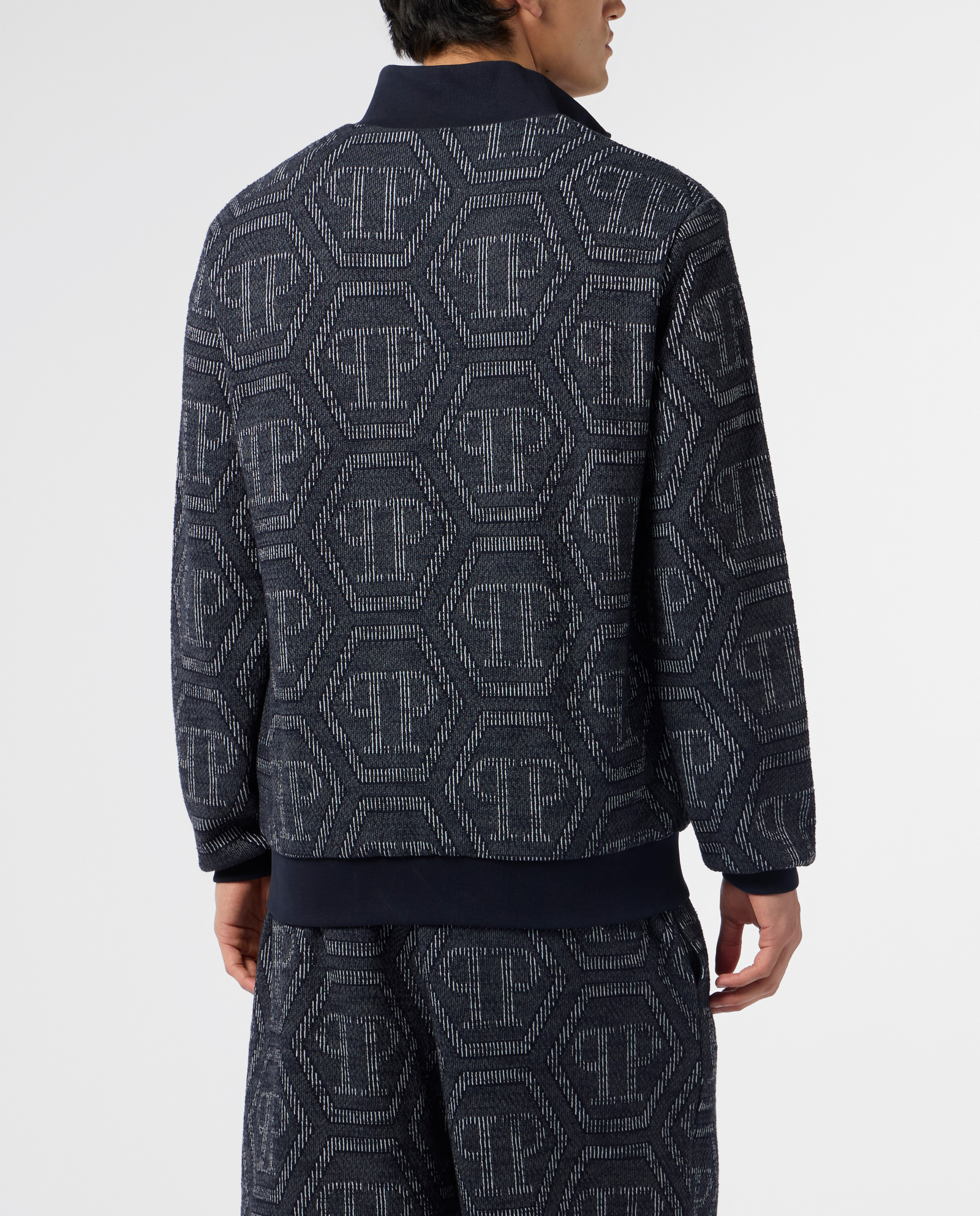 Granatowa żakardowa bluza z monogramem - Image #2