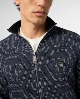 Granatowa żakardowa bluza z monogramem - Image #4