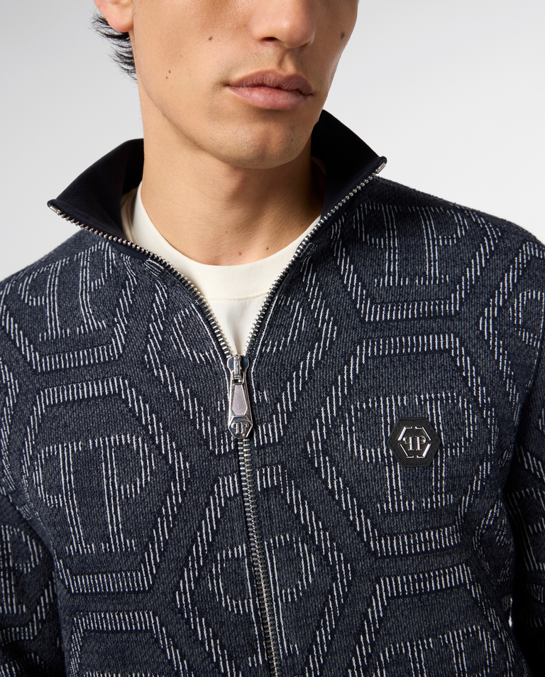 Granatowa żakardowa bluza z monogramem - Image #4