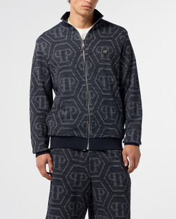 Granatowa żakardowa bluza z monogramem - Image #1
