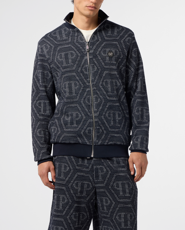 Granatowa żakardowa bluza z monogramem