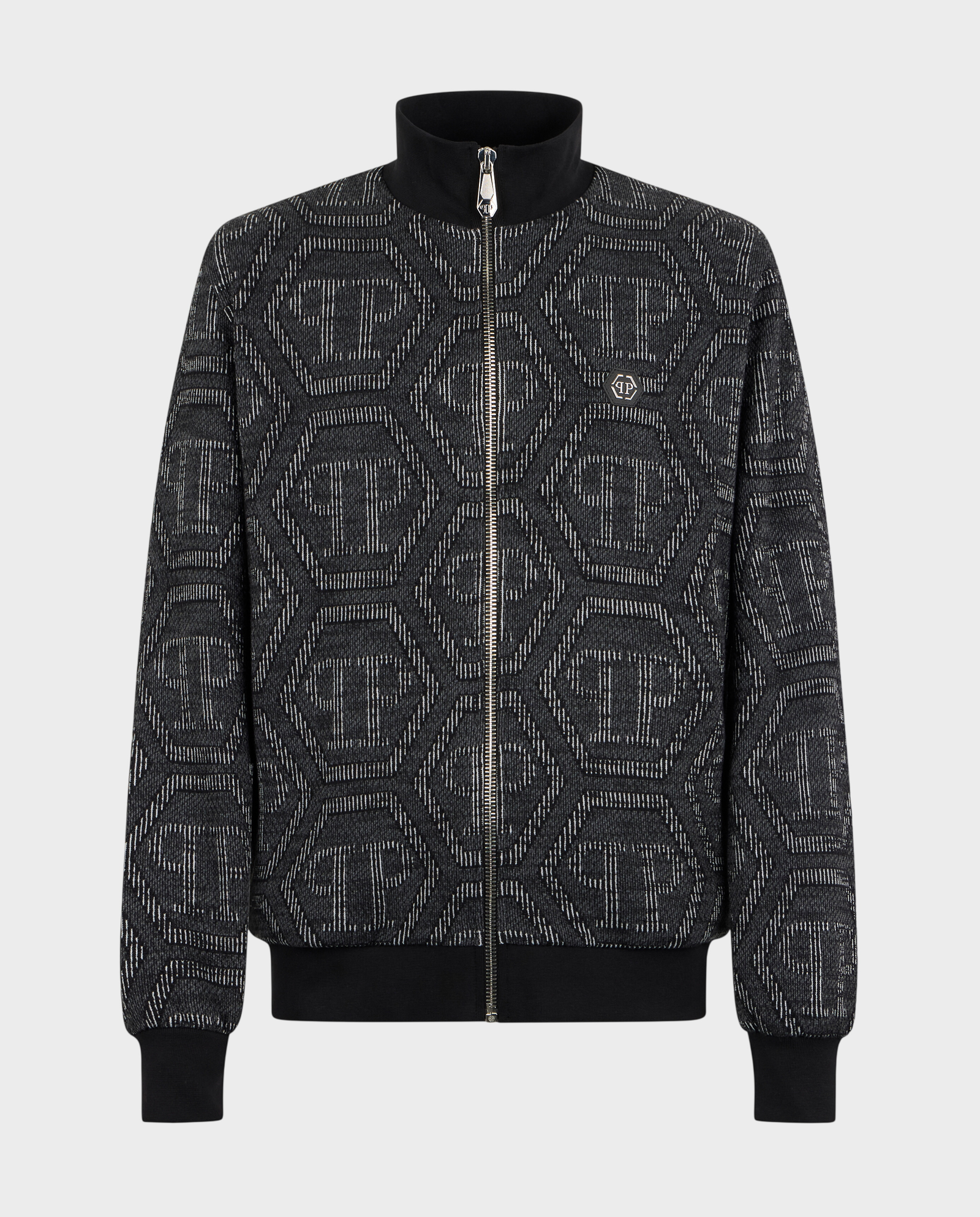 Czarna żakardowa bluza z monogramem - Image #0