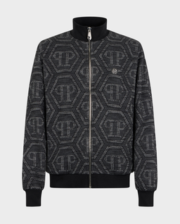 Czarna żakardowa bluza z monogramem - Image #0