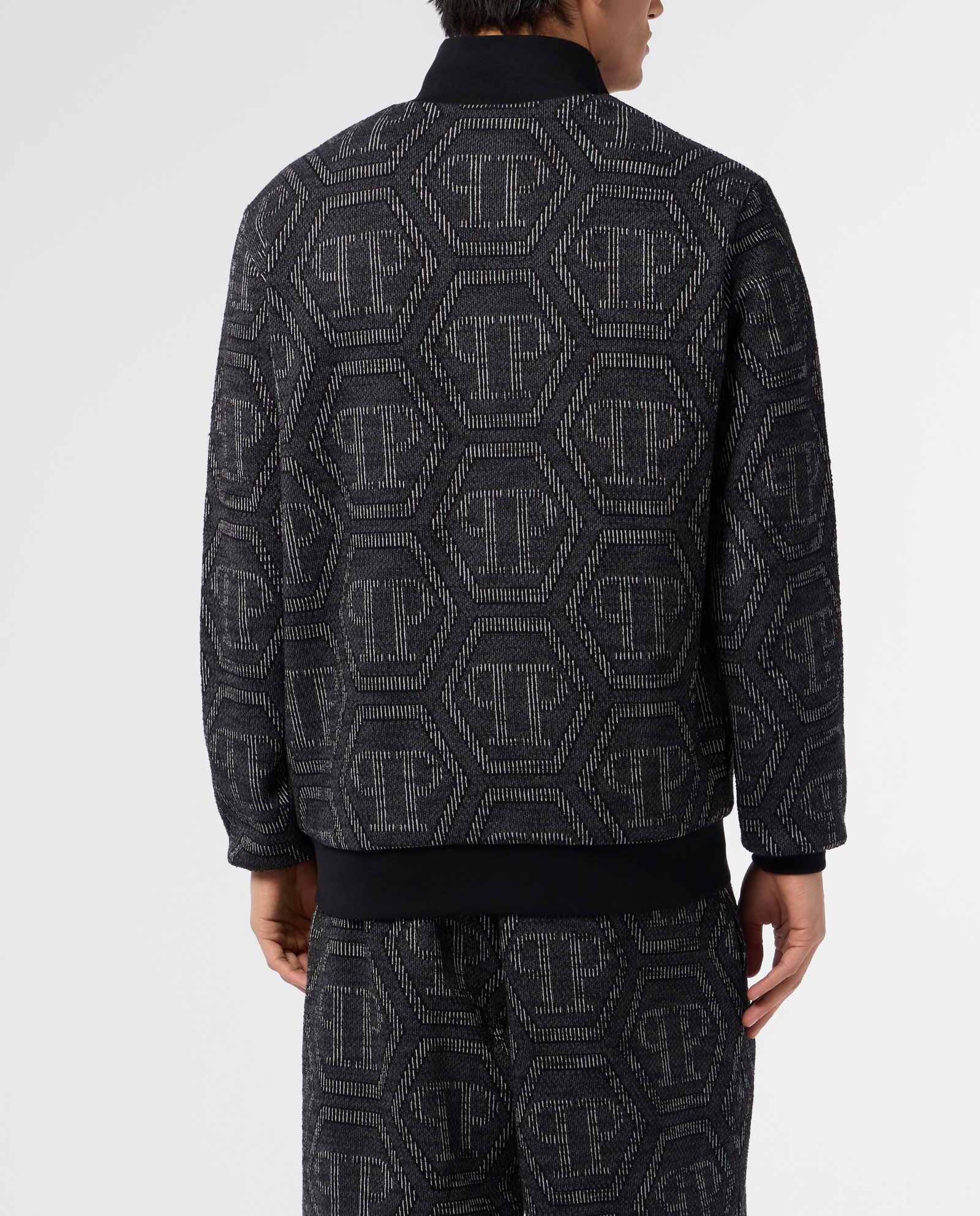 Czarna żakardowa bluza z monogramem - Image #2