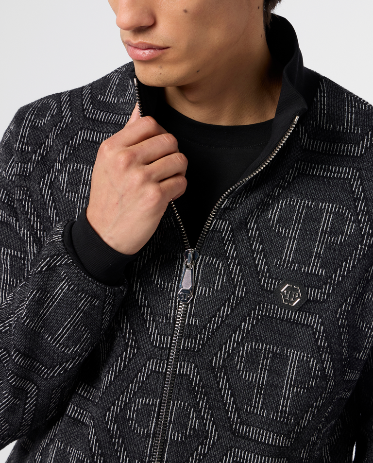Czarna żakardowa bluza z monogramem - Image #4