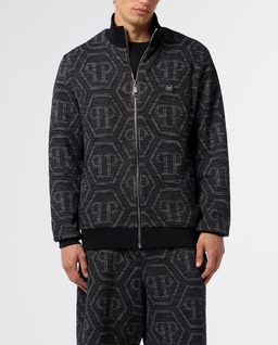 Czarna żakardowa bluza z monogramem - Image #1