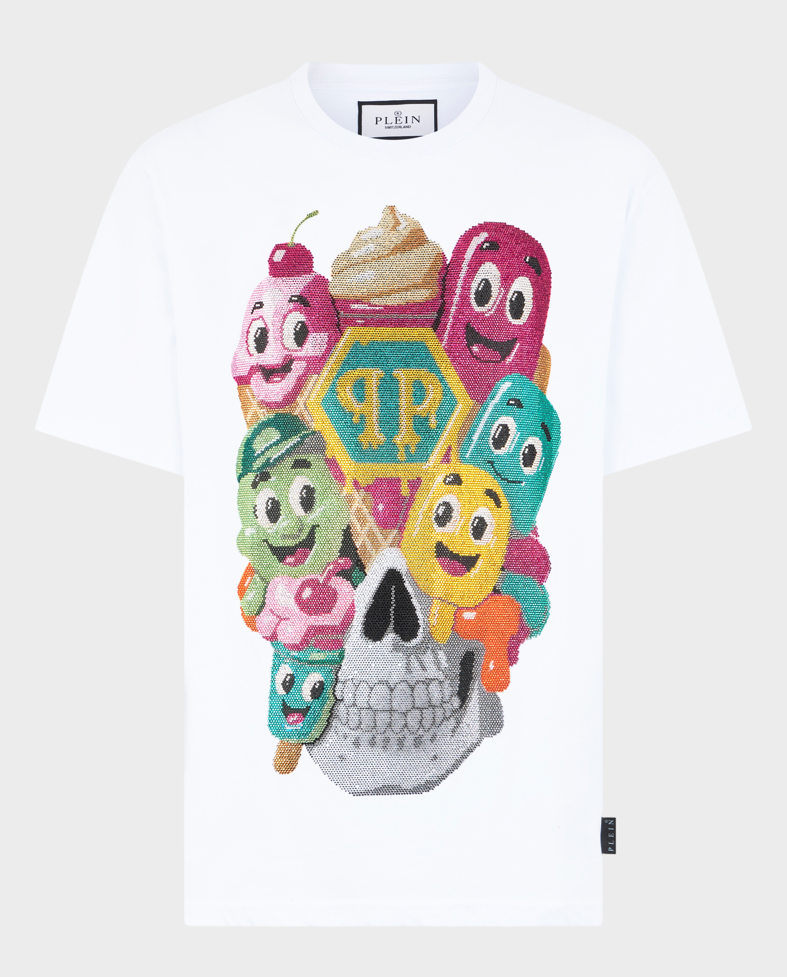 Biały t-shirt z ozdobnym motywem lodów - Image #0