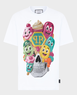 Biały t-shirt z ozdobnym motywem lodów - Image #0