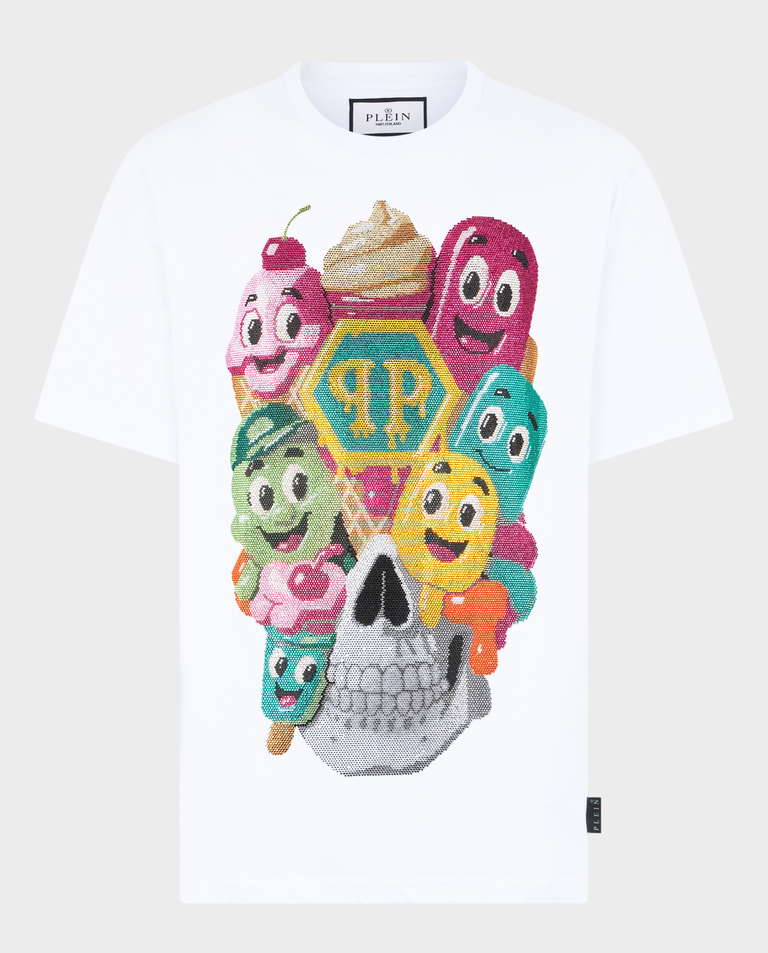 Biały t-shirt z ozdobnym motywem lodów