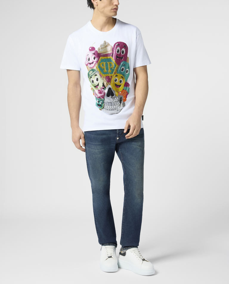 Biały t-shirt z ozdobnym motywem lodów - Image #3
