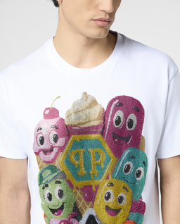 Biały t-shirt z ozdobnym motywem lodów - Image #4