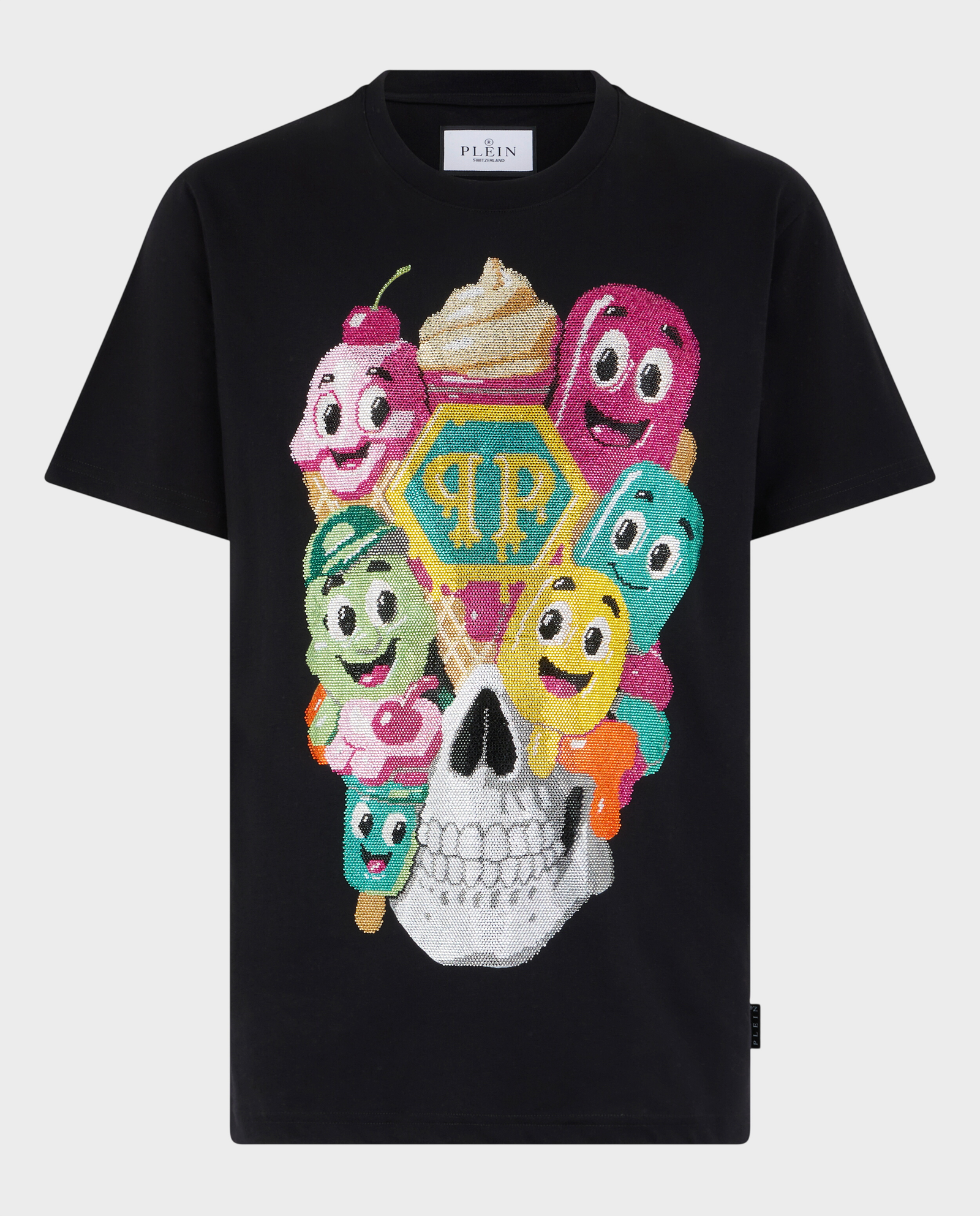 Czarny t-shirt z ozdobnym motywem lodów - Image #0