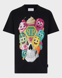 Czarny t-shirt z ozdobnym motywem lodów - Image #0