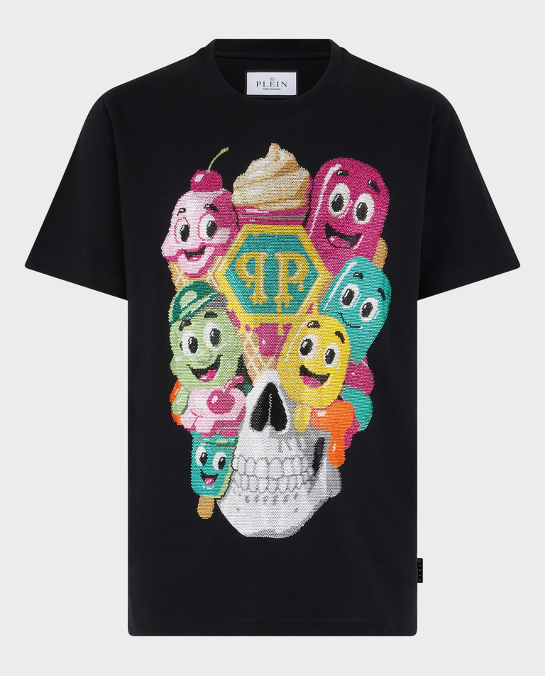 Czarny t-shirt z ozdobnym motywem lodów