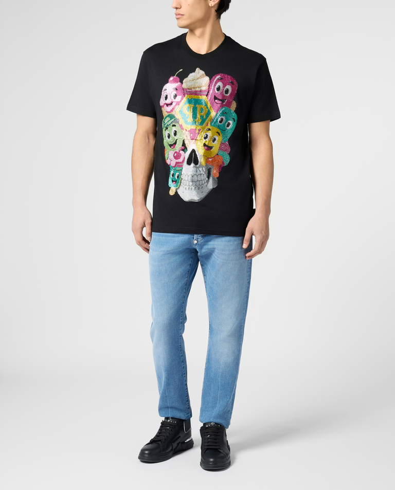 Czarny t-shirt z ozdobnym motywem lodów - Image #3