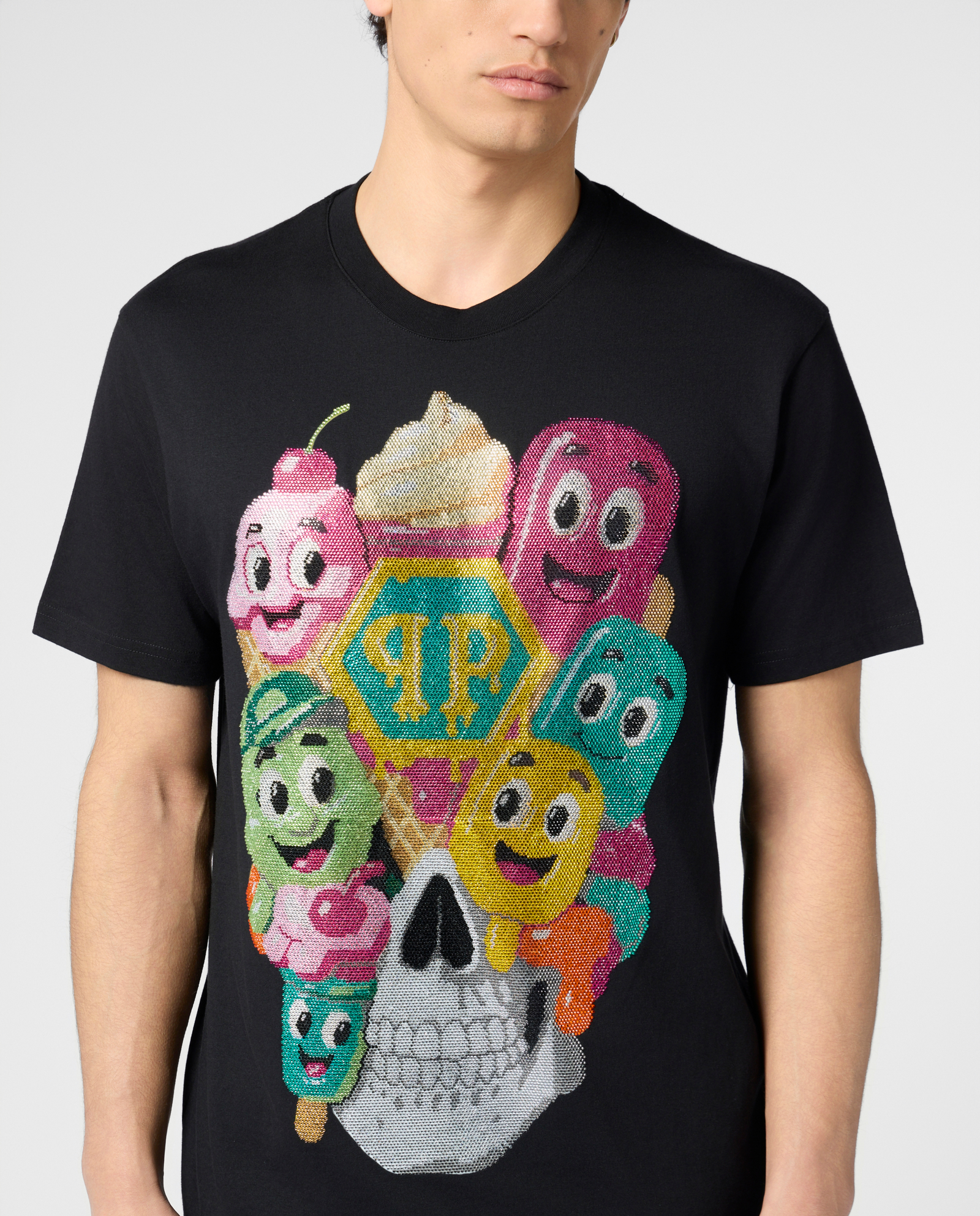 Czarny t-shirt z ozdobnym motywem lodów - Image #4