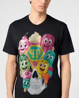 Czarny t-shirt z ozdobnym motywem lodów - Image #4