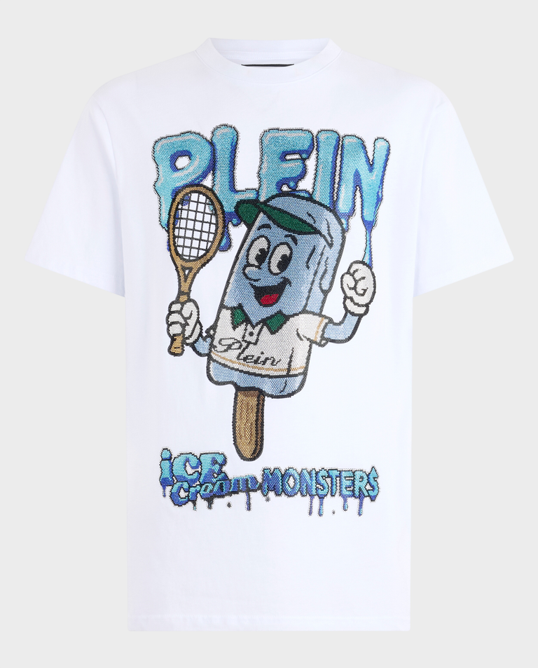 Biały t-shirt z ozdobnym motywem