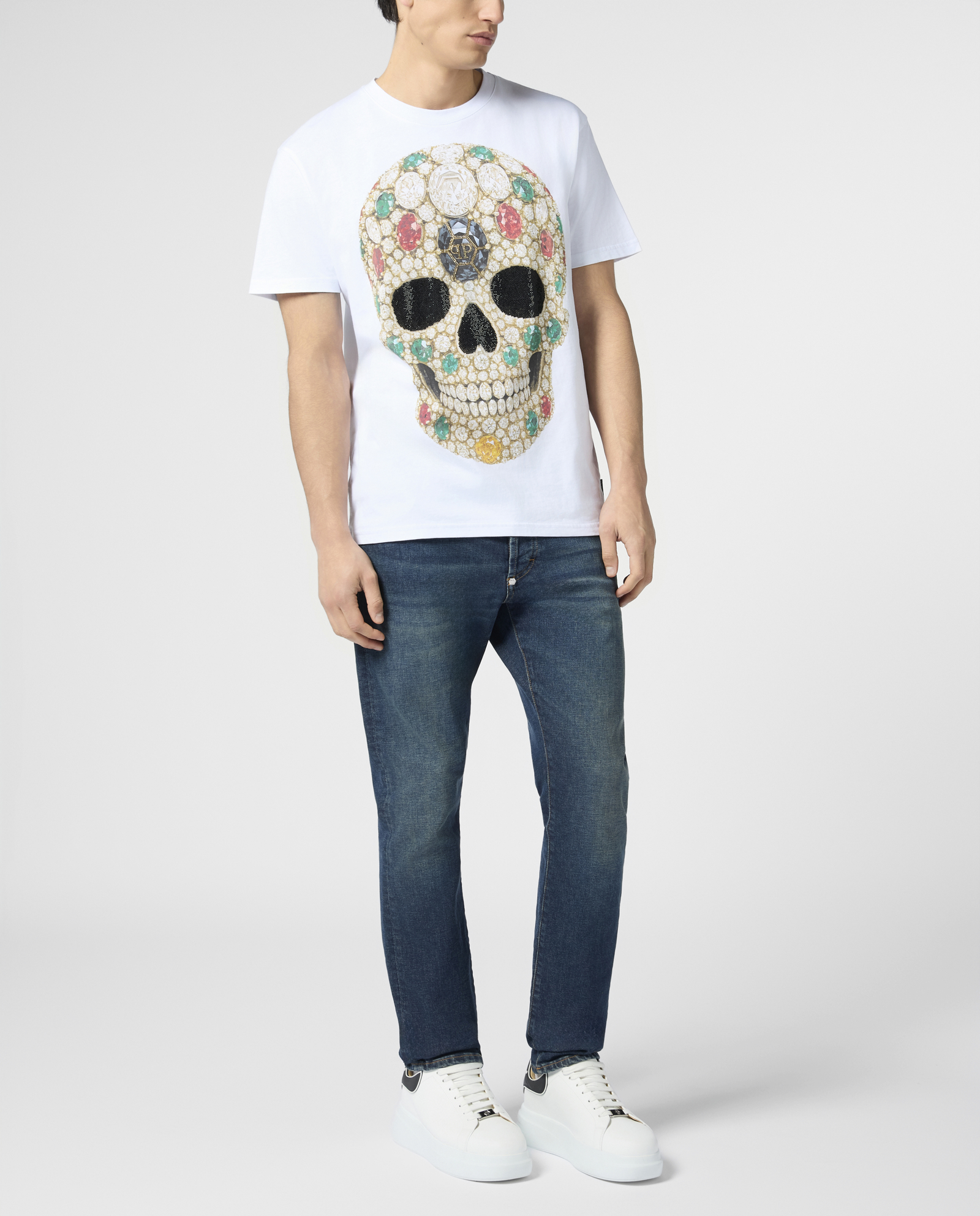 Biały t-shirt z kolorową czaszką - Image #3