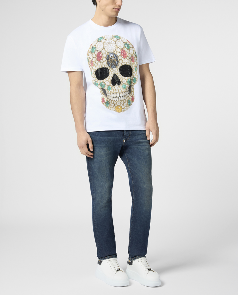 Biały t-shirt z kolorową czaszką - Image #3