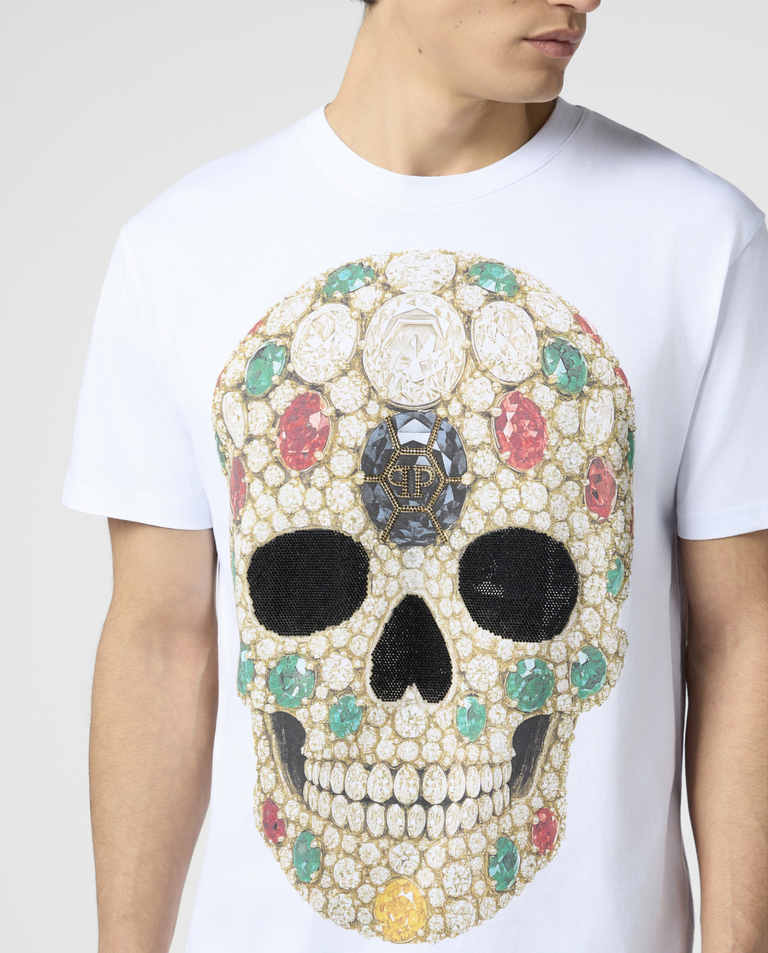 Biały t-shirt z kolorową czaszką - Image #4