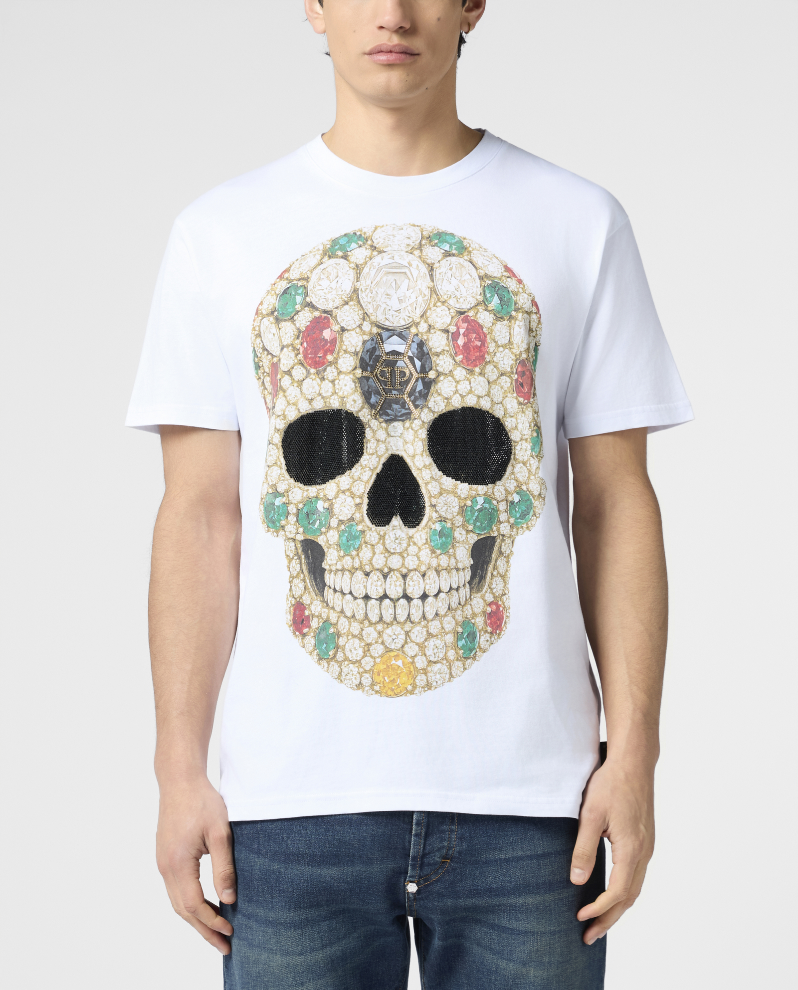 Biały t-shirt z kolorową czaszką - Image #1