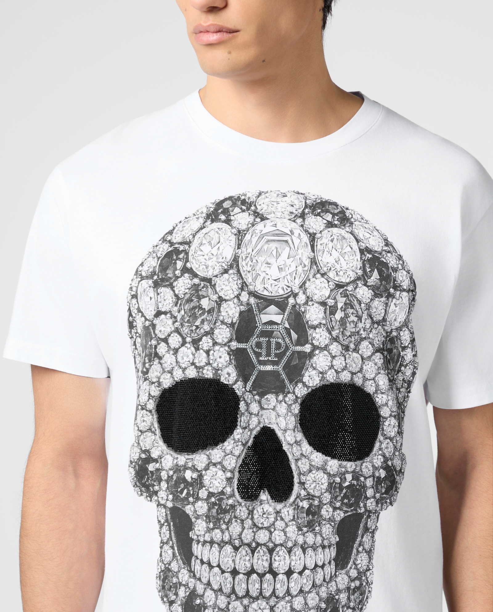 Biały t-shirt z motywem czaszki - Image #4