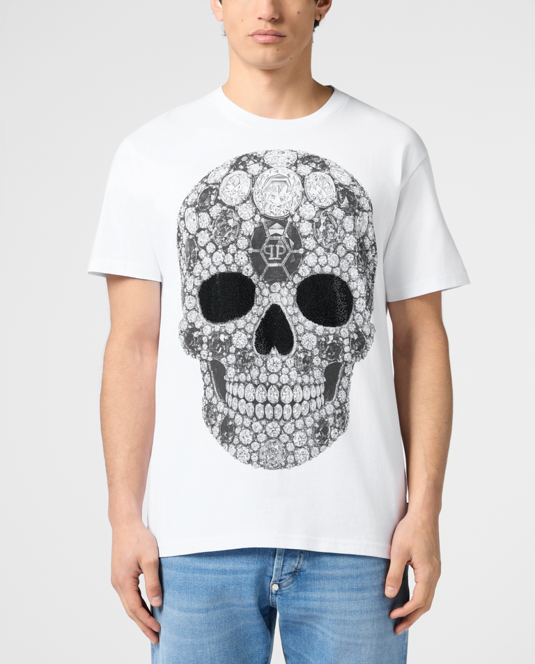 Biały t-shirt z motywem czaszki