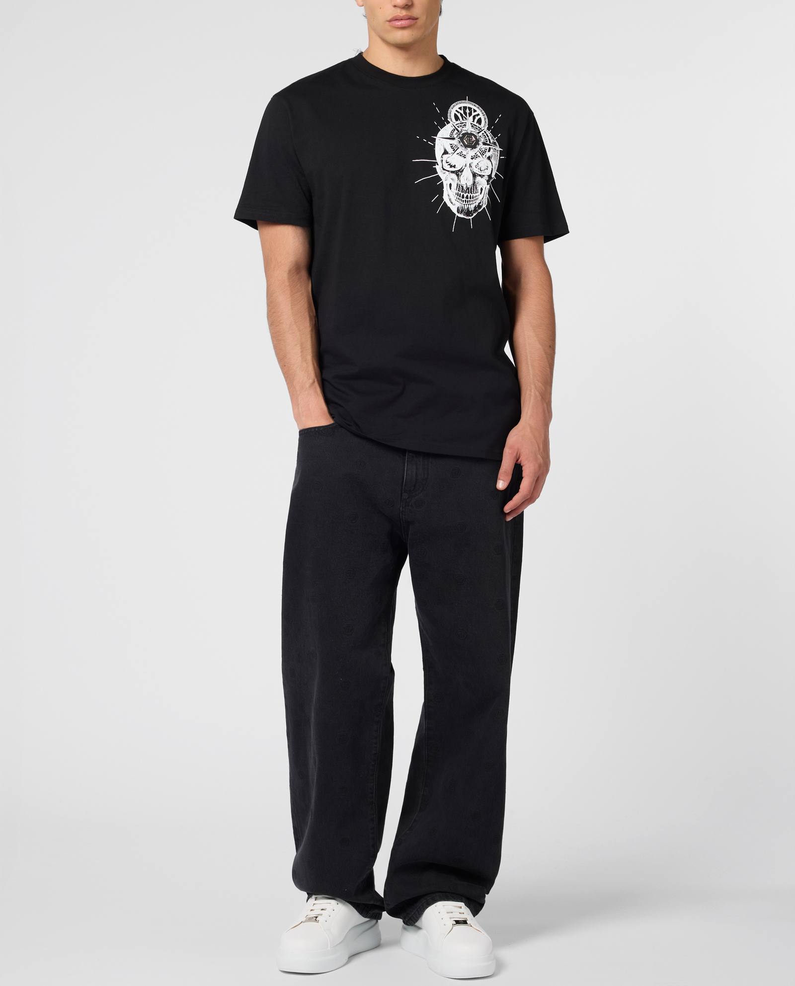 Czarny t-shirt z printem Skull Tattoo - Image #3