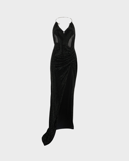 Czarna sukienka maxi z kryształkami - Image #0