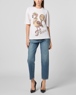 Biały t-shirt z odkrytymi plecami Flamingo Crystals - Image #3