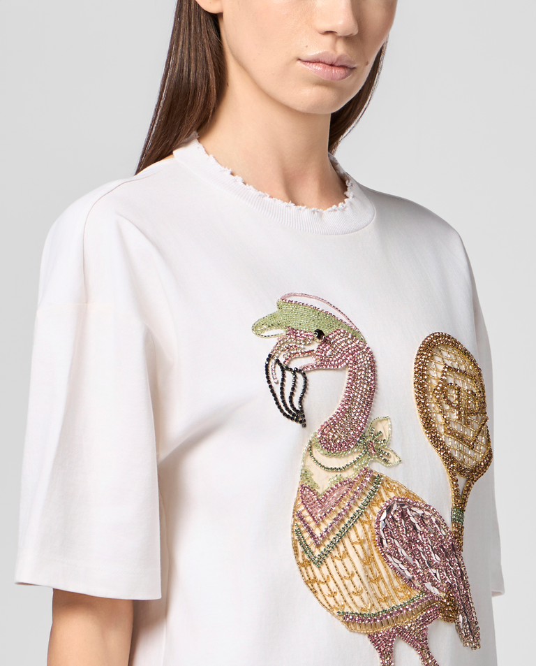 Biały t-shirt z odkrytymi plecami Flamingo Crystals - Image #4