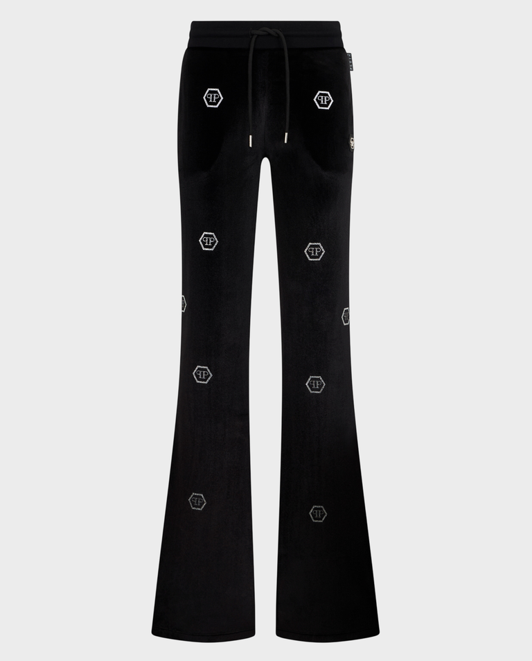 Czarne spodnie dresowe z monogramem Strass