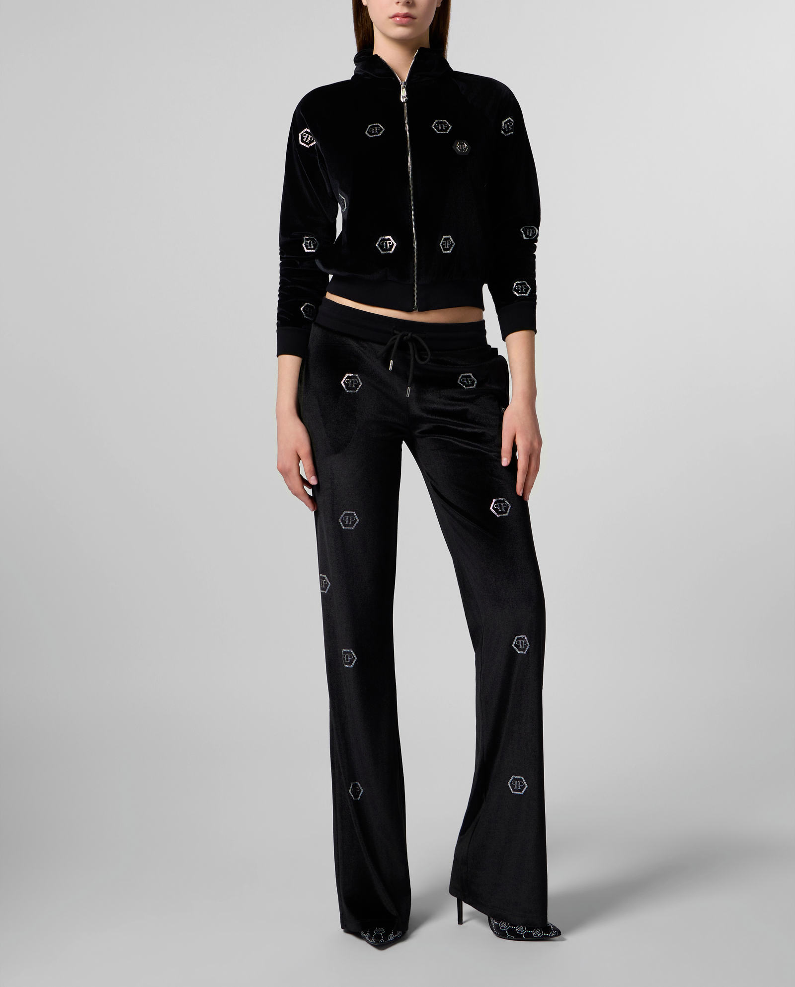 Czarne spodnie dresowe z monogramem Strass - Image #3