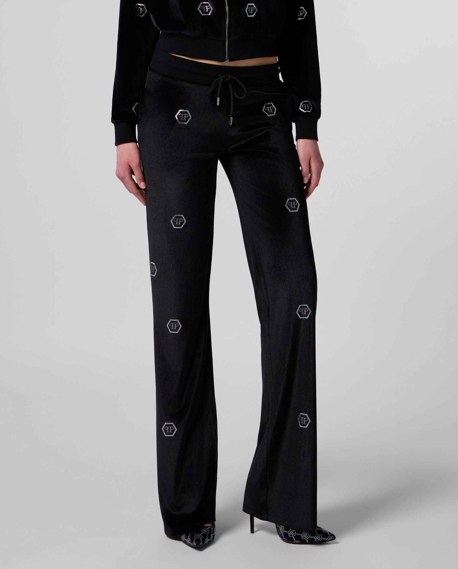Czarne spodnie dresowe z monogramem Strass - Image #1