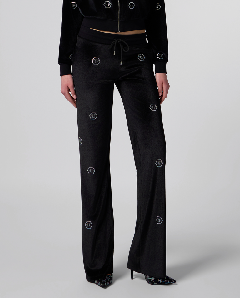 Czarne spodnie dresowe z monogramem Strass