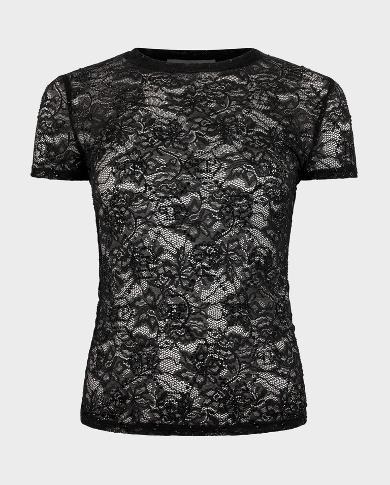 Koronkowy t-shirt Monogram Strass