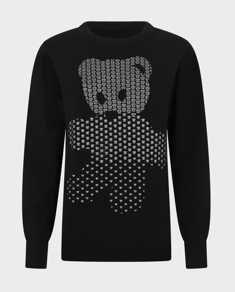 Czarny wełniany sweter z aplikacją Teddy