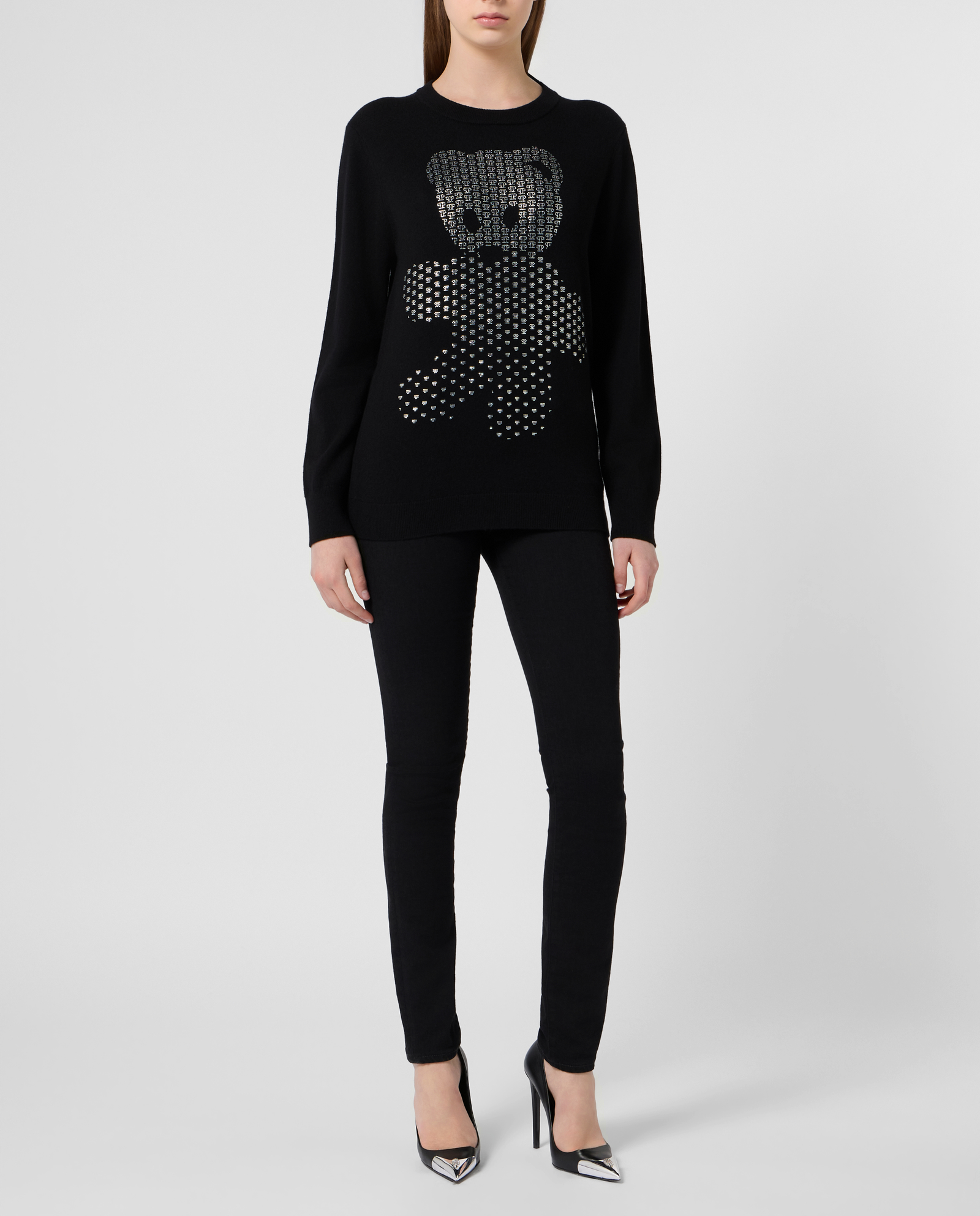 Czarny wełniany sweter z aplikacją Teddy - Image #3